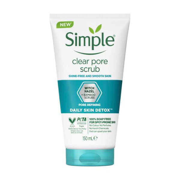 اسکراب لایه بردار پوست سیمپل clear pore حجم 150 میلی لیتر